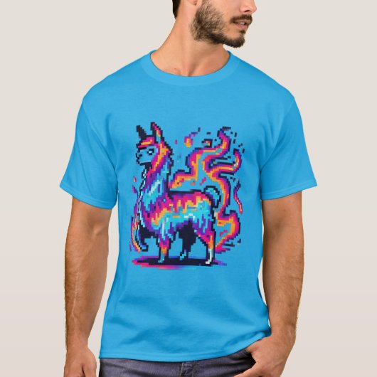 ピクセル化されたラマの炎 Tシャツ (正面)