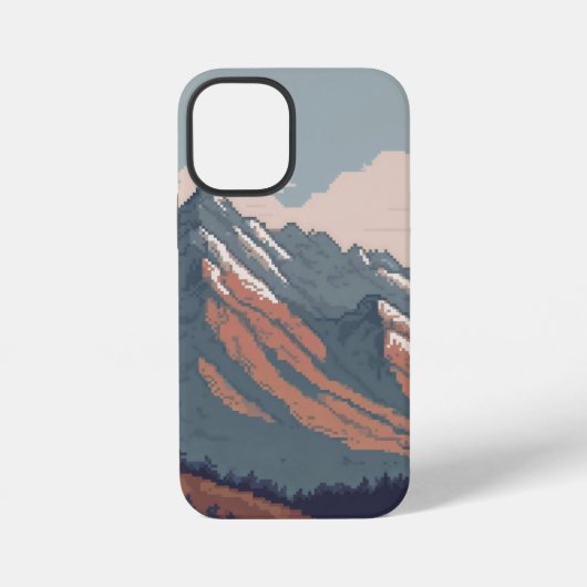 ピクセル化された山の景色 iPhoneケース (裏面)