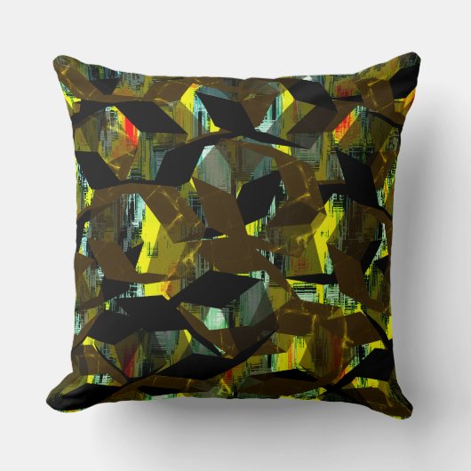 ピクセル化された抽象芸術の黒い六角形 クッション (正面)