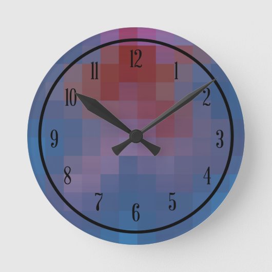 ピクセル化された正方形(数字あり) ラウンド壁時計 (正面)