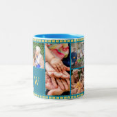 ピクセル化された正方形(青)。家族写真 ツートーンマグカップ (中央)