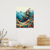 ピクセル化された海 ポスター (キッチン)