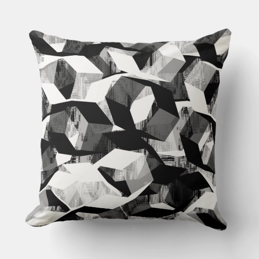 ピクセル化された白黒の六角形 クッション (正面)