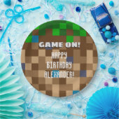 ピクセル化された芝ブロックゲーム誕生日 ペーパープレート (パーティー)
