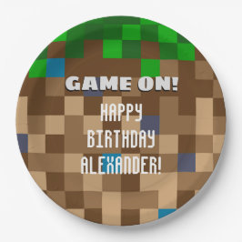ピクセル化された芝ブロックゲーム誕生日 ペーパープレート