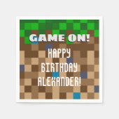 ピクセル化された芝生ブロックゲーム誕生日 スタンダードカクテルナプキン (正面)