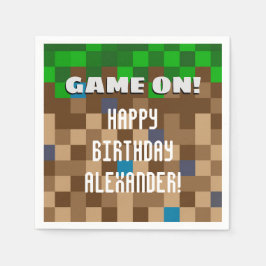 ピクセル化された芝生ブロックゲーム誕生日 スタンダードカクテルナプキン