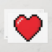 ピクセル化された赤いビデオゲームハート ポストカード (正面/裏面)