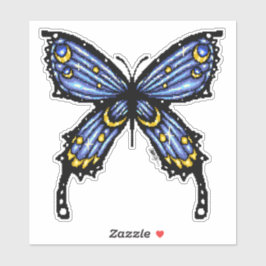 ピクセル化された青い蝶 シール