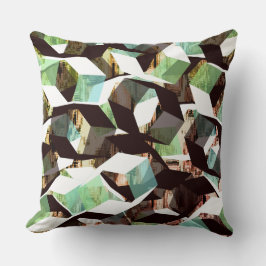 ピクセル化された黒と白から緑の六角形 クッション