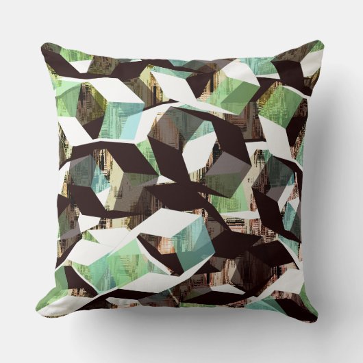 ピクセル化された黒と白から緑の六角形 クッション (正面)