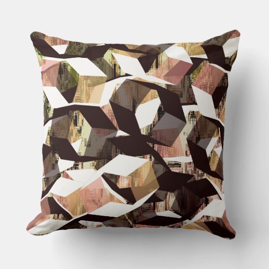 ピクセル化された黒と白から茶色の六角形 クッション (正面)
