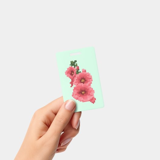 ピクセル化したピンクのタチアオイの花 バッジ (手持ち)