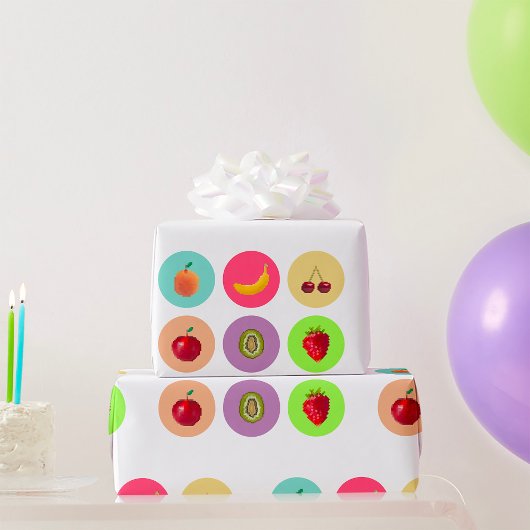 ピクセル化した果実 ラッピングペーパー