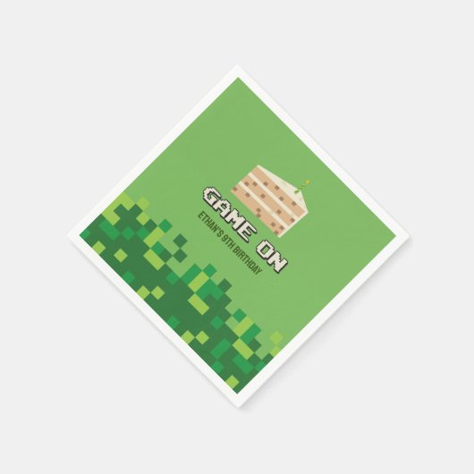 ピクセル化ゲームオン子供の誕生日招待状 スタンダードカクテルナプキン (角)