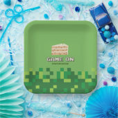 ピクセル化ゲームオン子供の誕生日招待状 ペーパープレート (パーティー)