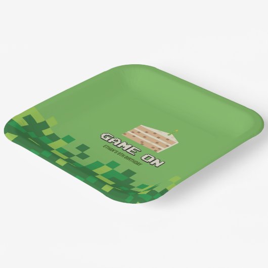ピクセル化ゲームオン子供の誕生日招待状 ペーパープレート (傾斜あり)