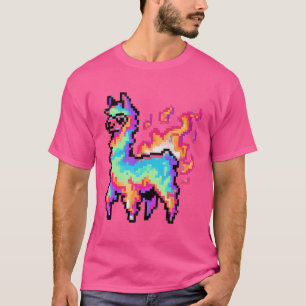 ピクセル化ネオンラマ Tシャツ