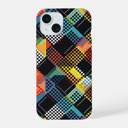 ピクセル化パッチワーク iPhone 15ケース (裏面)
