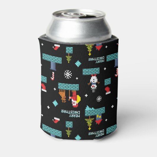 ピクセル化メリークリスマスパターン – レトロデザイン 缶クーラー (缶裏面)