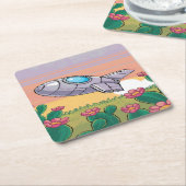 ピクセル宇宙船サボテンのコースターセット スクエアペーパーコースター (アングル)