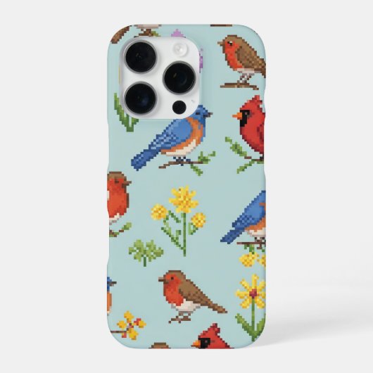 ピクセル小鳥と花 iPhoneケース (裏面)