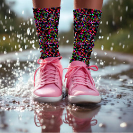 ピクセル市松模様にパターンの抽象芸術オタク系のカラフル ソックス