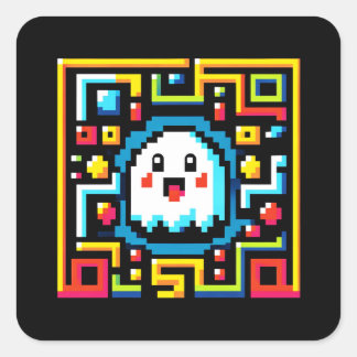 ピクセル幽霊迷路 – レトロアーケードインスパイアゲーム スクエアシール