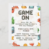 ピクセル水カラーゲーム誕生日招待状 招待状 (正面)