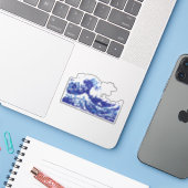 ピクセル津波青8ビットピクセルアート シール (ノートパソコンとiPhone)