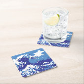 ピクセル津波青8ビットピクセルアート スクエアペーパーコースター (インサイチュ)