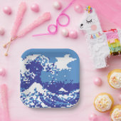 ピクセル津波青8ビットピクセルアート ペーパープレート (パーティー)