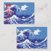 ピクセル津波青8ビットピクセルアート 名刺 (正面/裏面)