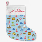 ピクセル海の芸術パターン|はあなたの名前を加えます スモールクリスマスストッキング (正面)
