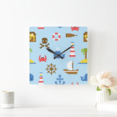 ピクセル海の芸術パターン スクエア壁時計 (ホーム)