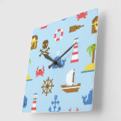 ピクセル海の芸術パターン スクエア壁時計 (傾斜)