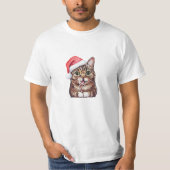 ピクセル猫かわいいクリスマスキャットサンタハット Tシャツ (正面)