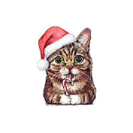 ピクセル猫かわいいクリスマスキャットサンタハット Tシャツ