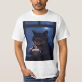 ピクセル猫の深夜コーヒー – ほっとする2AMのくつろぎ Tシャツ (正面)