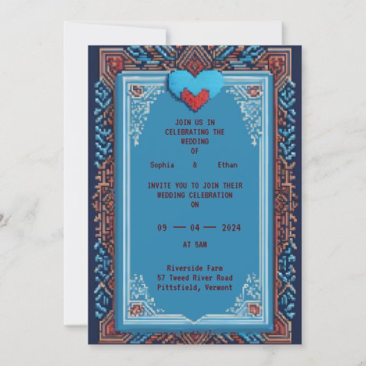 ピクセル王室のアート結婚式招待状 招待状 (正面)