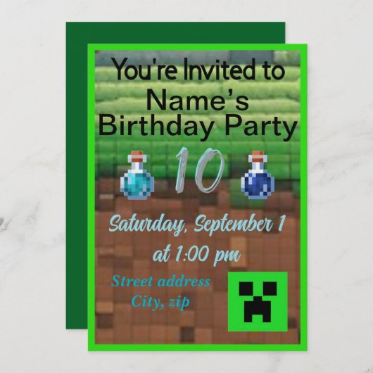 ピクセル誕生日 招待状 (正面/裏面)