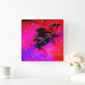 ピクセル踊り（ドット付きピンク） スクエア壁時計 (ホーム)