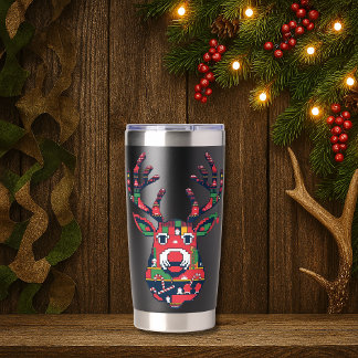 ピクセル・トナカイのダサ可愛いセーター柄クリスマスタンブラー 保温保冷タンブラー