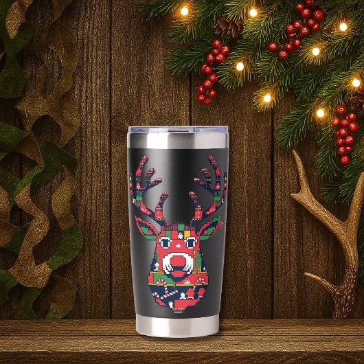 ピクセル・トナカイのダサ可愛いセーター柄クリスマスタンブラー 保温保冷タンブラー