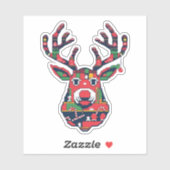 ピクセル・トナカイのレトロ・アグレッシブ・セーター・ステッカー シール (シート)