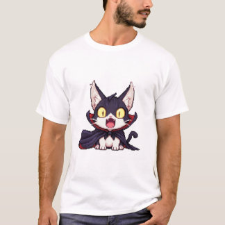 ピクセル・ドラキュラ・キャット - ショック可愛いヴァンパイア8ビットキャット Tシャツ