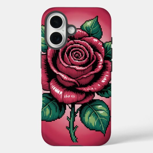 ピクセル ローズ - レトロ フラワー アート Case-Mate iPhoneケース (裏面)