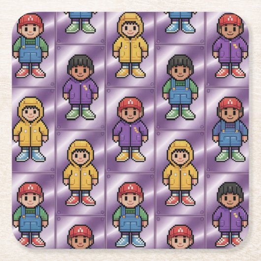 ピクセルPalsキッズコースターセット スクエアペーパーコースター (正面)