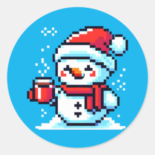 ピクセレイド雪だるまとコーヒー – Winter Holiday Art ラウンドシール