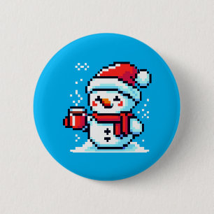 ピクセレイド雪だるまとコーヒー – Winter Holiday Art 缶バッジ